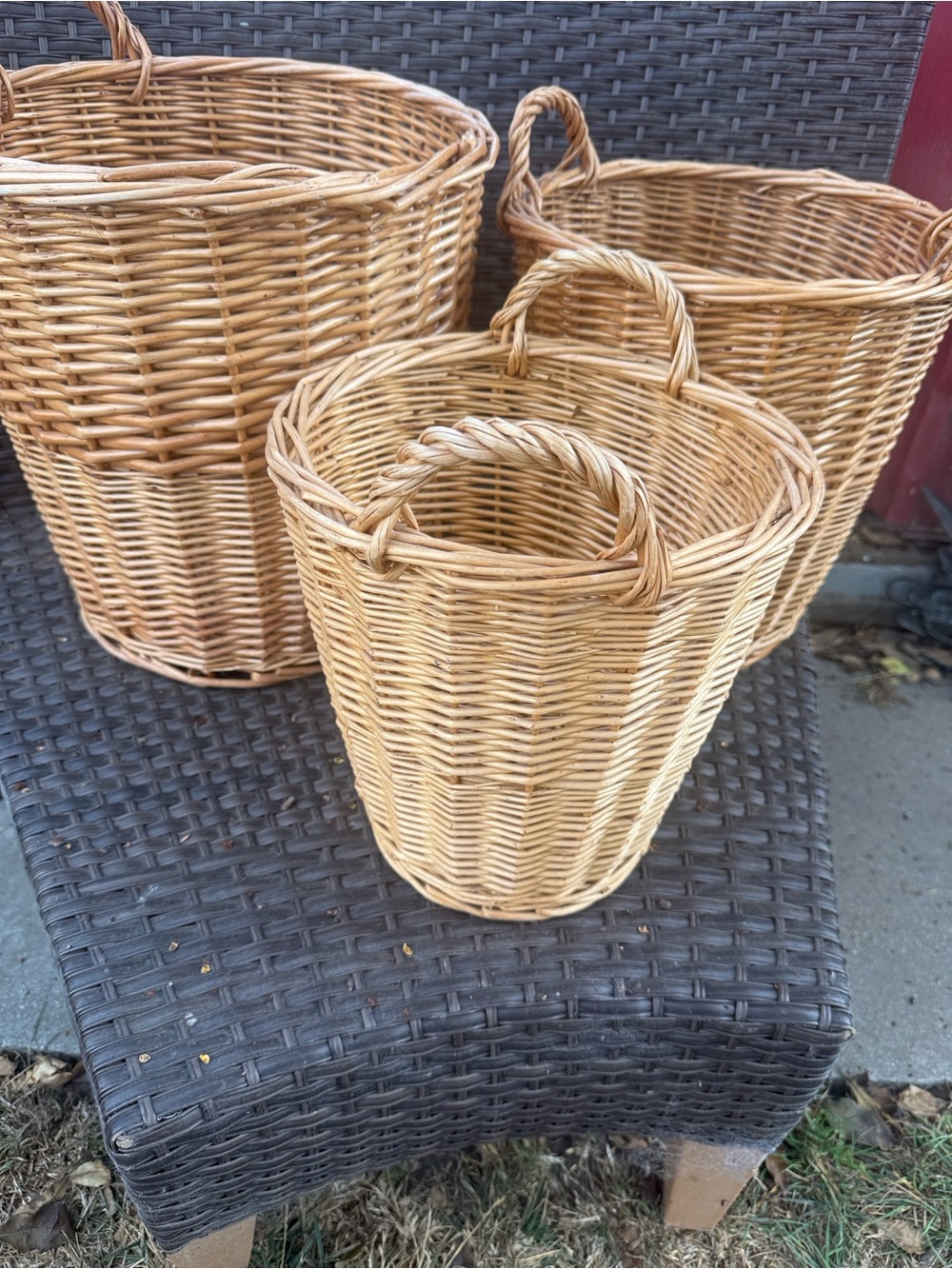 Natural Wicker Basket Set – Tan Baskets - 14”x14”, 13”x12” & 11”x11”